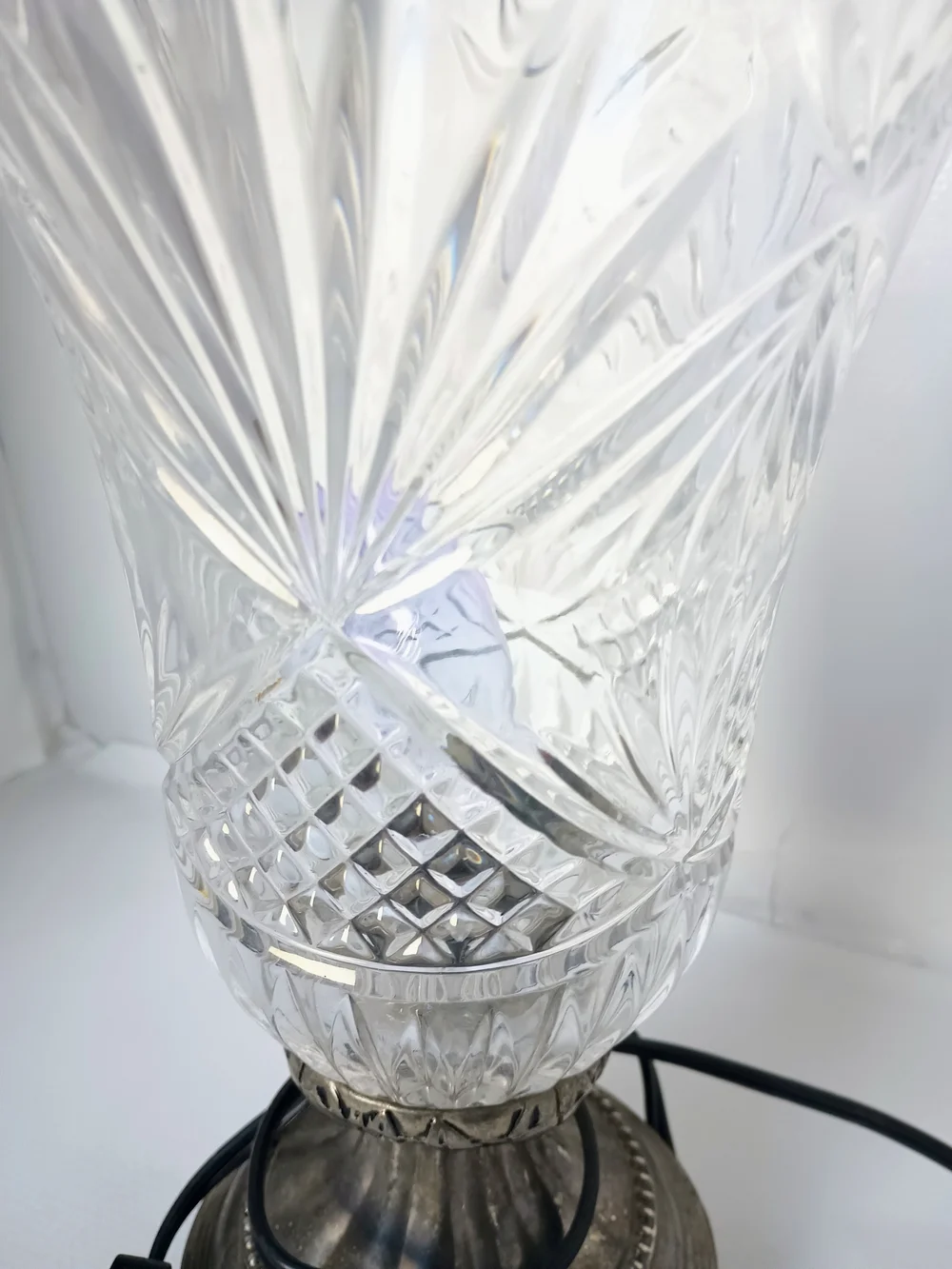 Vintage Godinger Silver Art Co Table Lamp w Shannon Irish Crystal Cut Glass